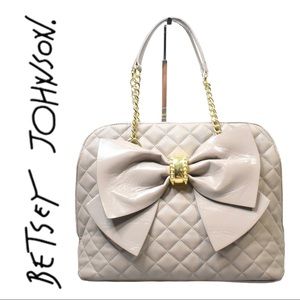 Betsey Johnson Beige Quilted Bow Handbag